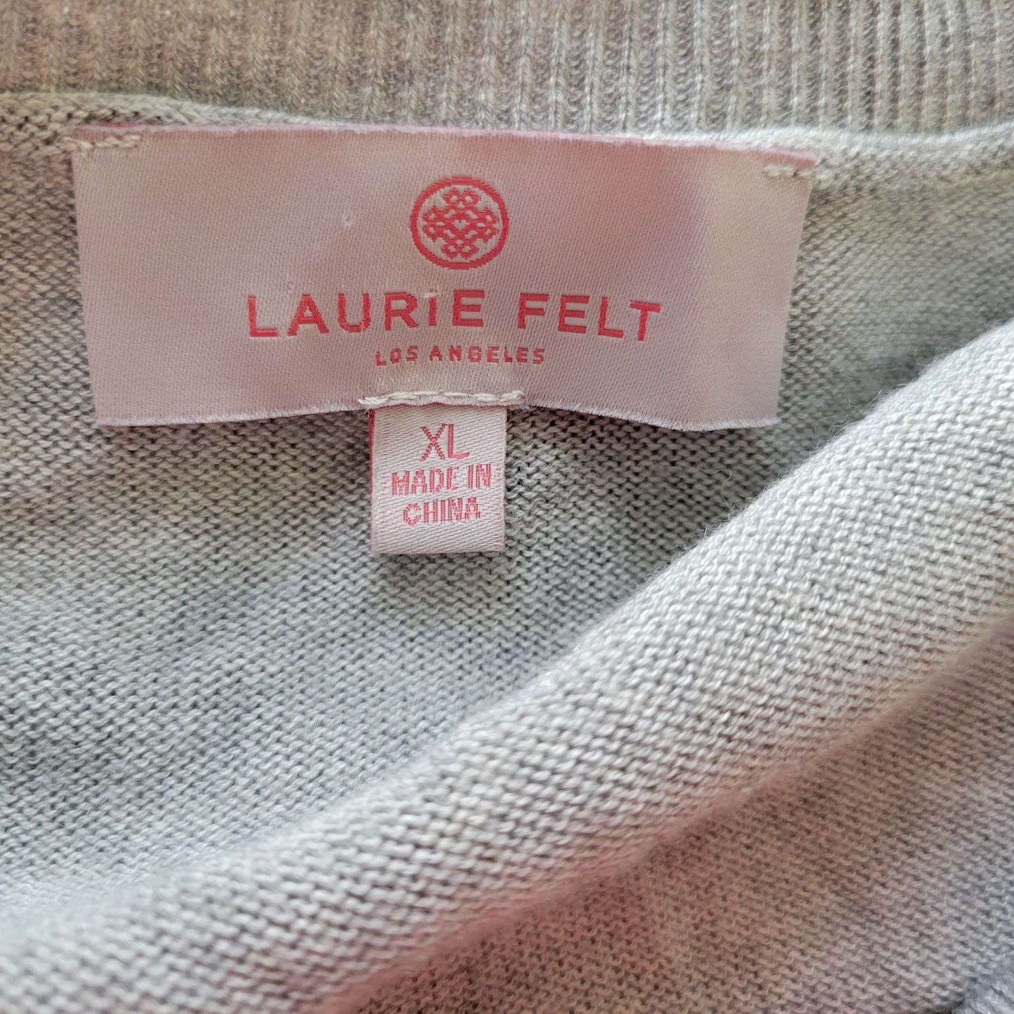 Laurie Felt Women XL Sweater Gray V-Neck Tight Knit Wool Blend Pullover GRA21E