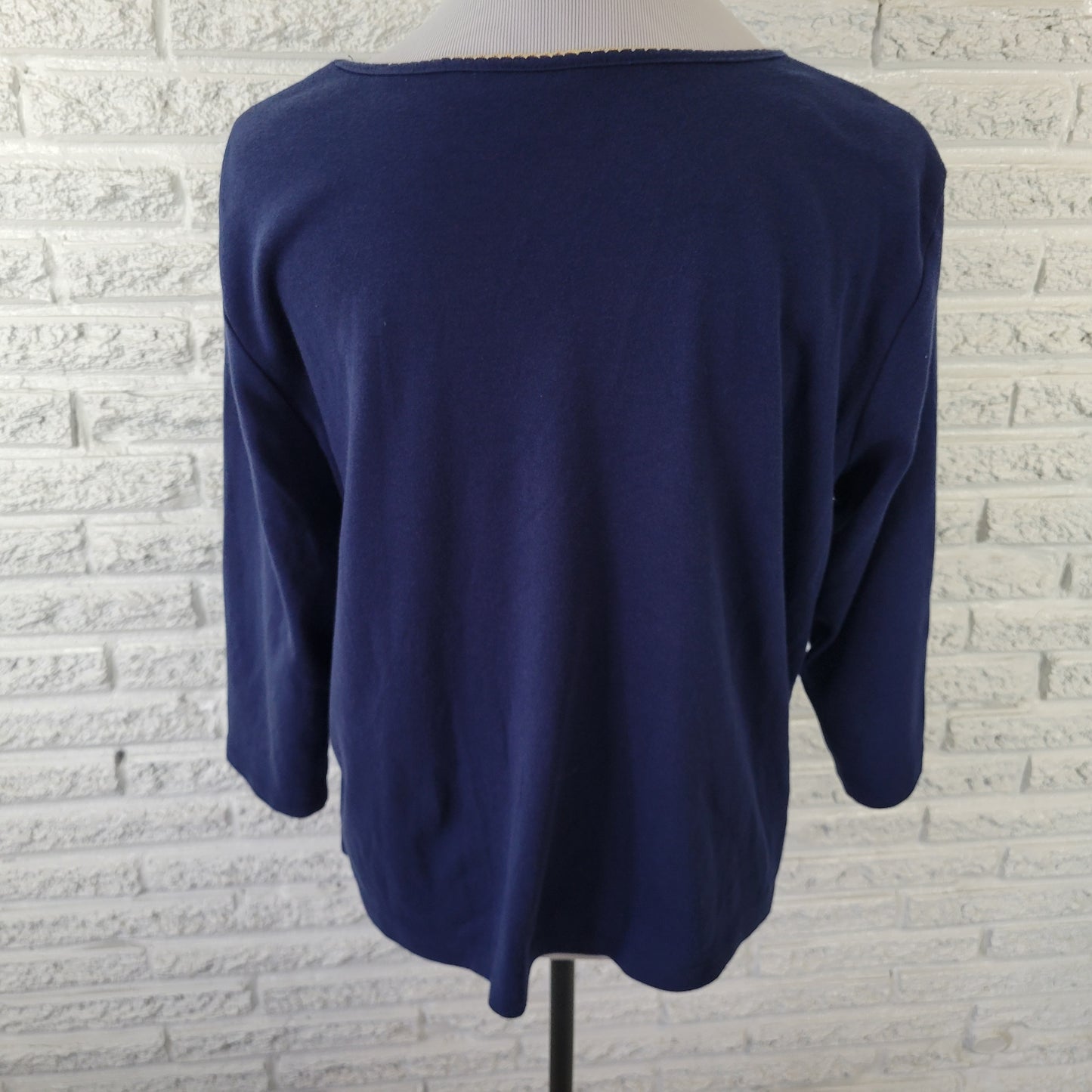 Alfred Dunner Top PXL Petite Blue Embroidered Studded V-Neck 3/4 Sleeve BLU51E
