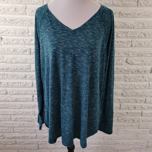 Tek Gear On the Go Womens 2X Tunic Top Green Heather V-Neck Long Sleeve GRE62E