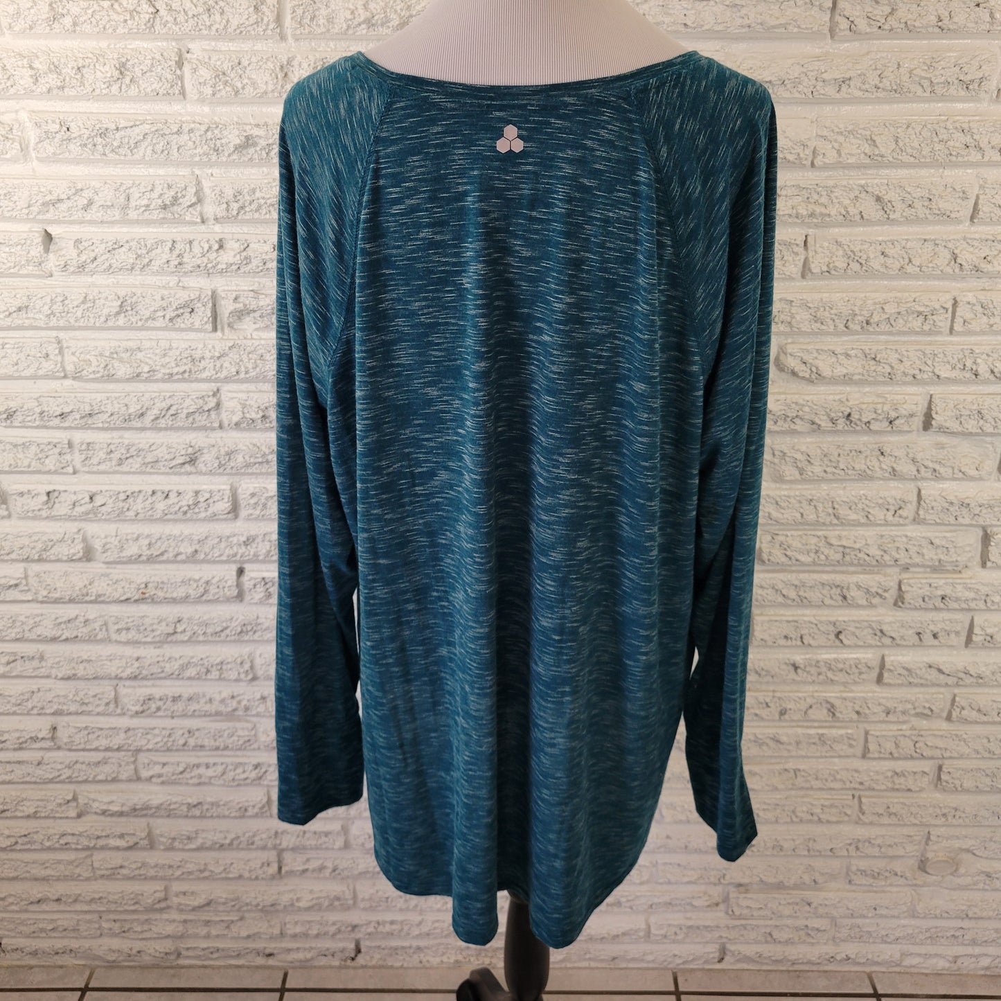 Tek Gear On the Go Womens 2X Tunic Top Green Heather V-Neck Long Sleeve GRE62E