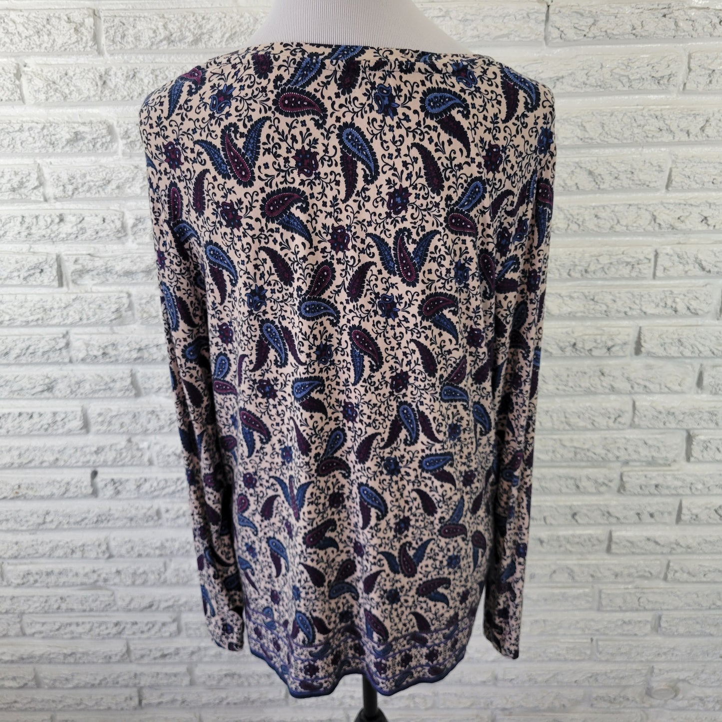 Westport Womens XL Top Blue Purple Paisley Studded V-Neck Knit Blouse PAI50XE