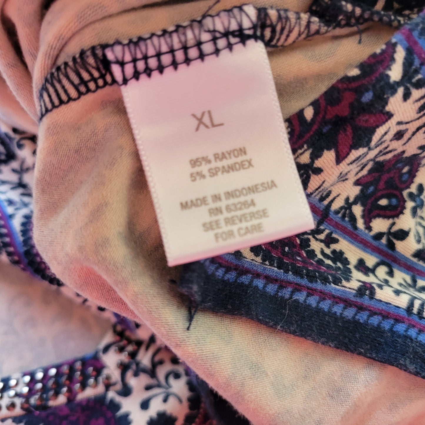 Westport Womens XL Top Blue Purple Paisley Studded V-Neck Knit Blouse PAI50XE