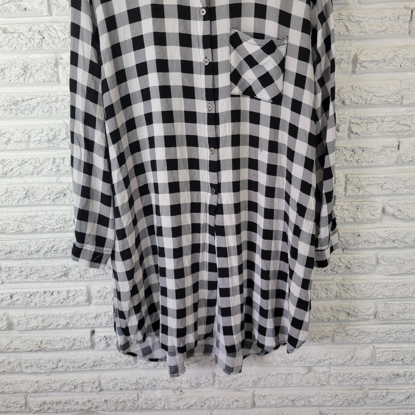 Miss Lili Women's 3X Black White Plaid Button Up Top Roll Tab Sleeve PLA49E