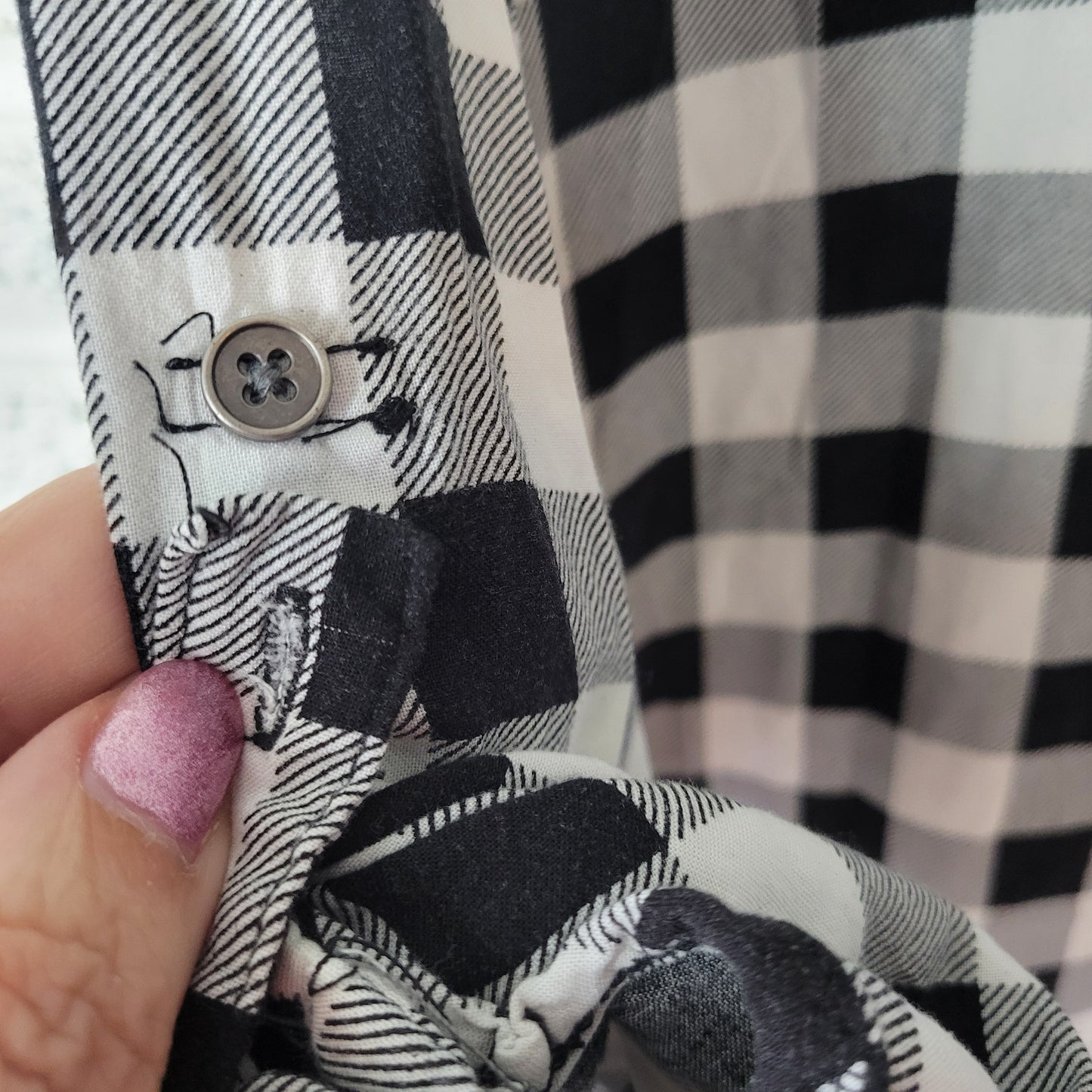 Miss Lili Women's 3X Black White Plaid Button Up Top Roll Tab Sleeve PLA49E