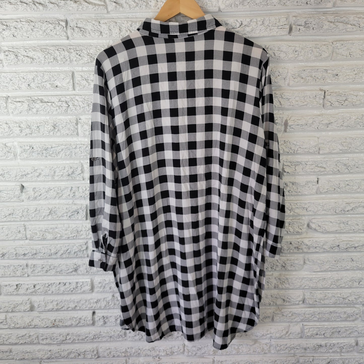 Miss Lili Women's 3X Black White Plaid Button Up Top Roll Tab Sleeve PLA49E