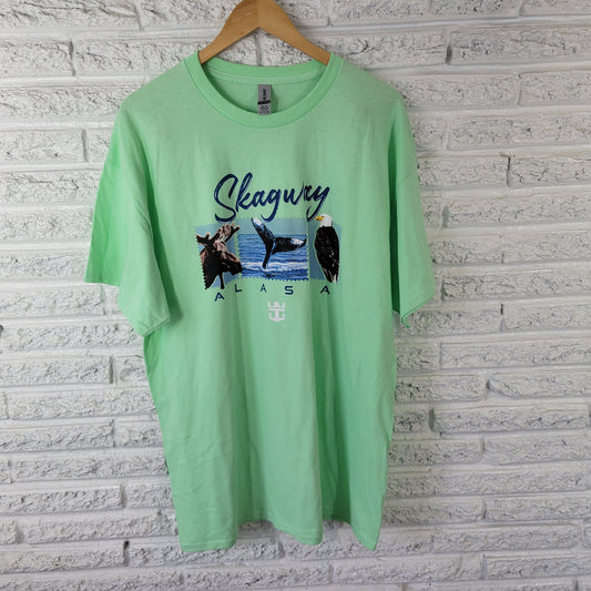 Skagway Alaska Women's XL T-Shirt Green 100% Cotton Short Sleeve NOV57XE