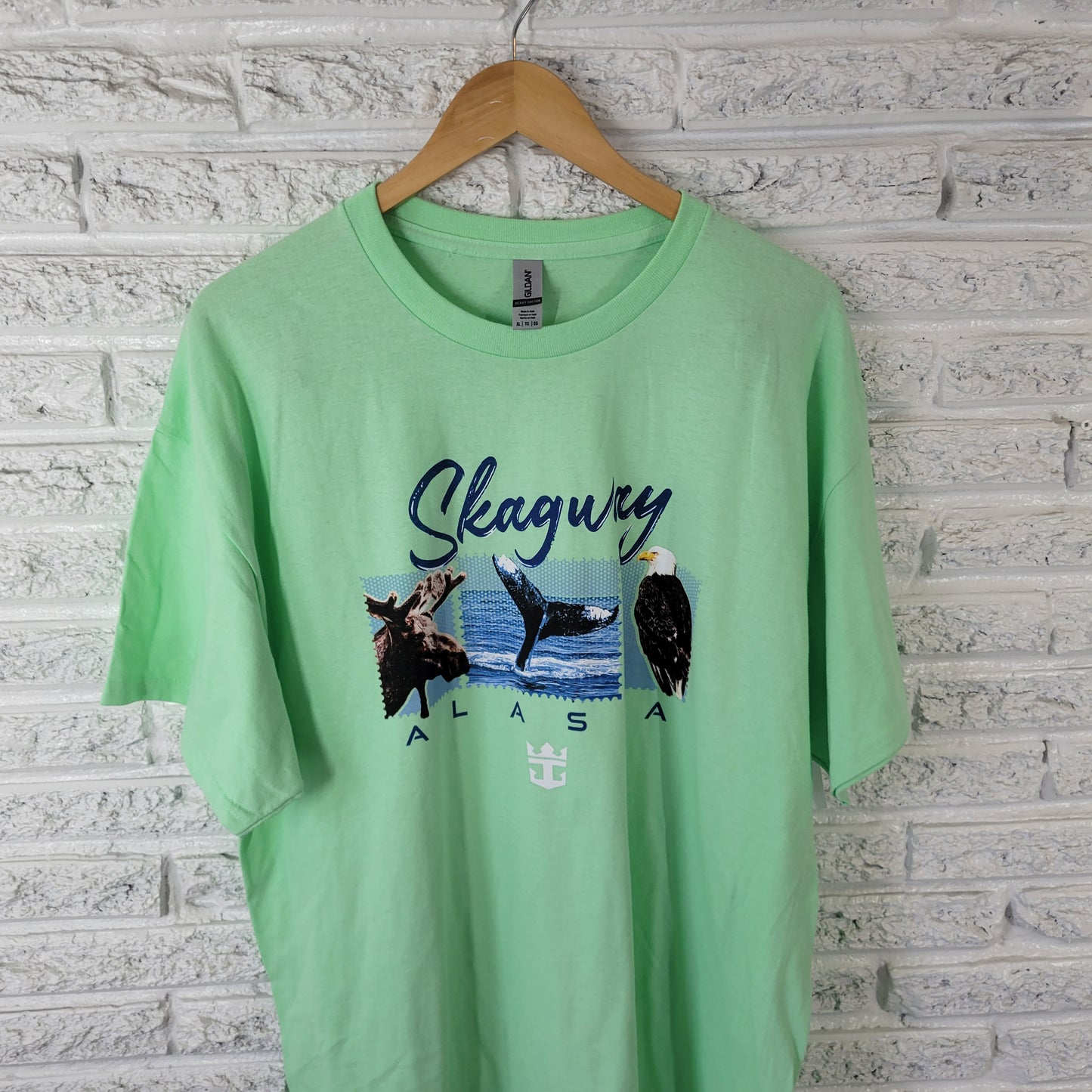 Skagway Alaska Women's XL T-Shirt Green 100% Cotton Short Sleeve NOV57XE