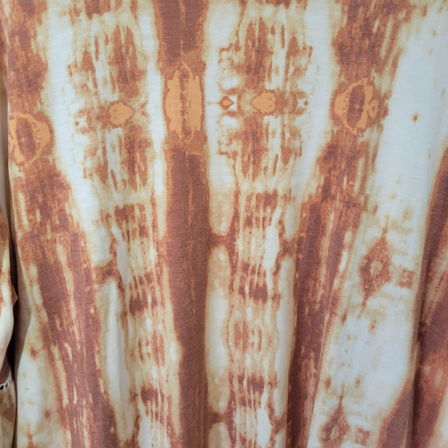 Cato Women's XL Open Cardigan Brown White Tie-Dye Lace Trim Bell Sleeve BRO42E
