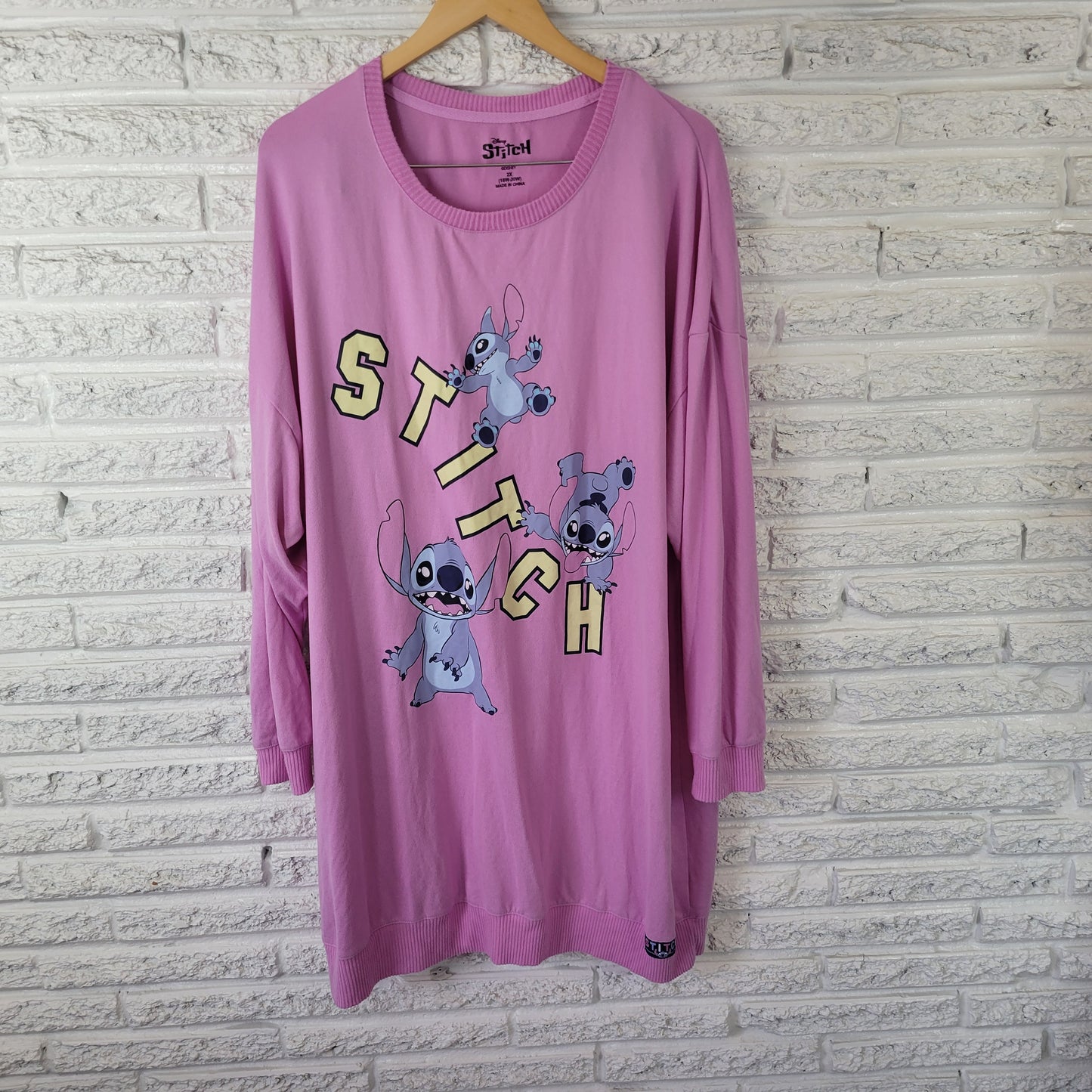 Disney Lilo & Stitch Women's 2X Pajama Top Gown Lavender Long Sleeve NOV44XE