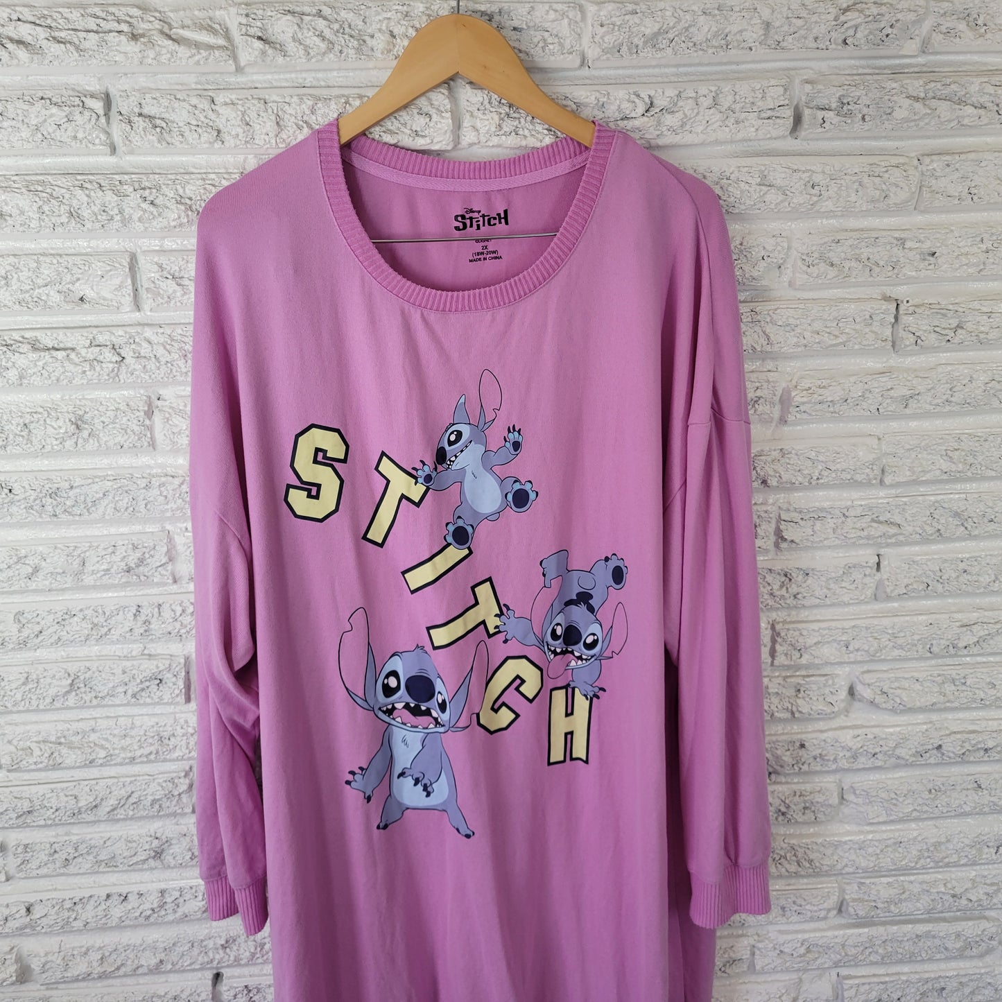 Disney Lilo & Stitch Women's 2X Pajama Top Gown Lavender Long Sleeve NOV44XE