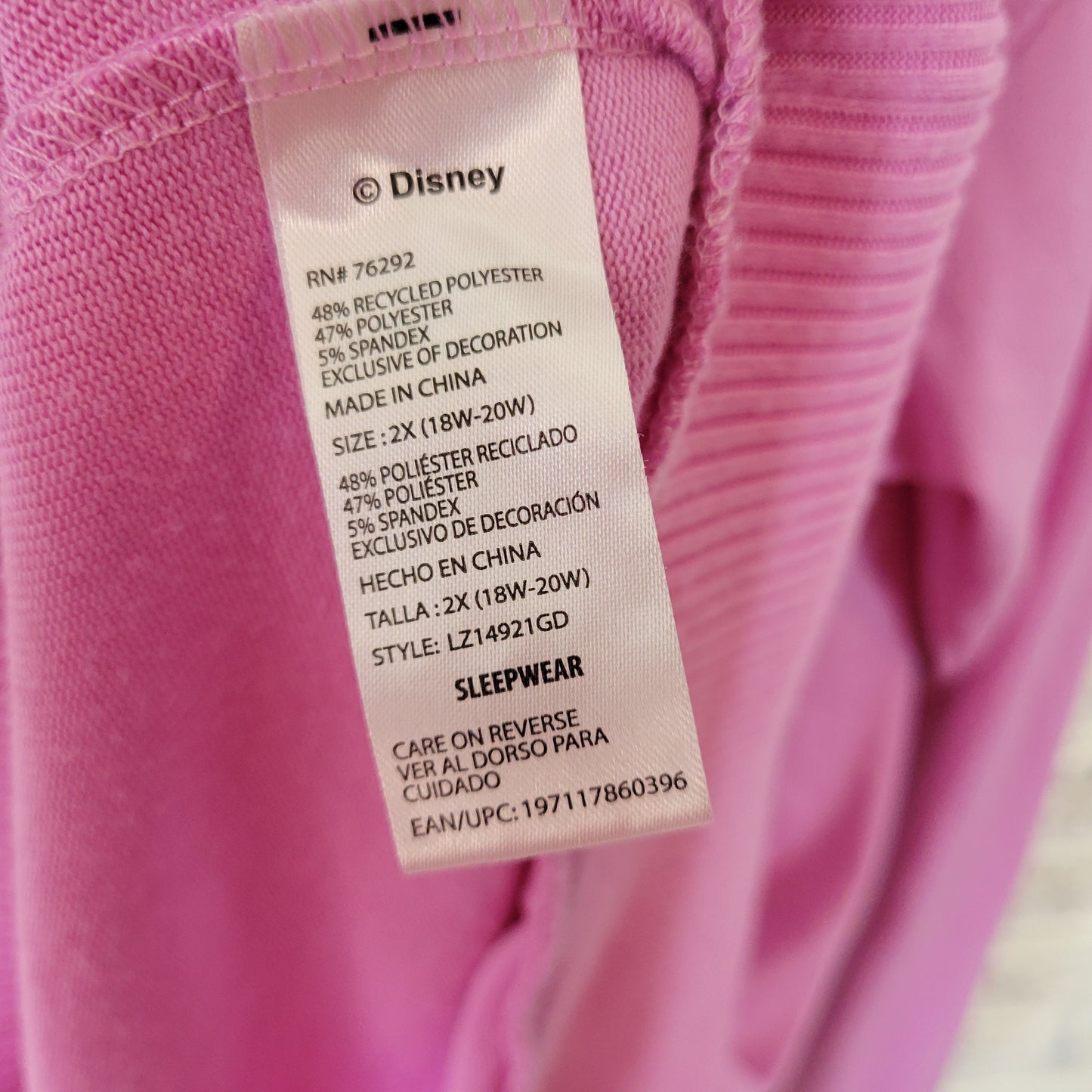 Disney Lilo & Stitch Women's 2X Pajama Top Gown Lavender Long Sleeve NOV44XE