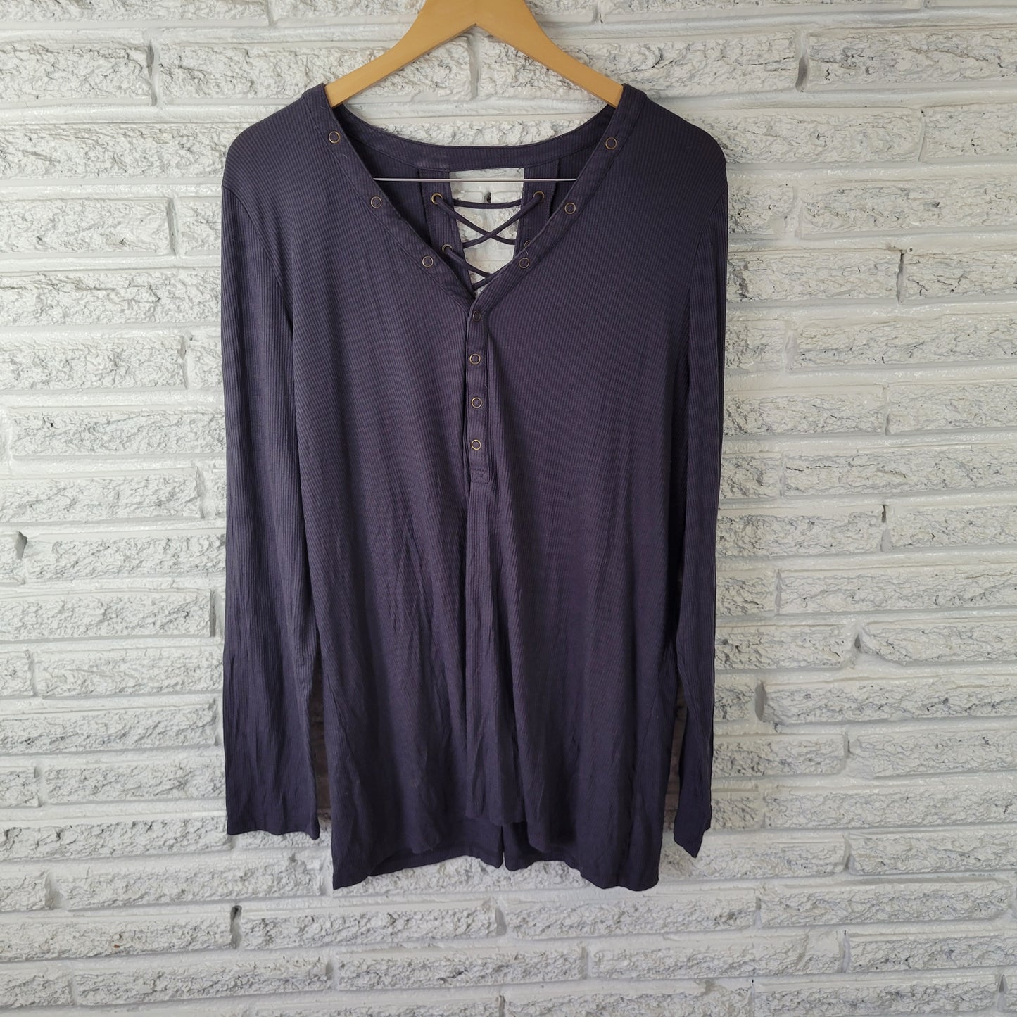Torrid Super Soft 3X Gray Tunic Lace Up Back Long Sleeve V-Neck Boho GRA38E