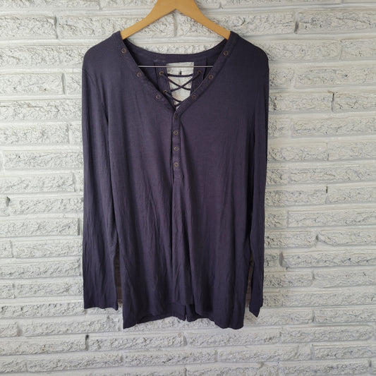 Torrid Super Soft 3X Gray Tunic Lace Up Back Long Sleeve V-Neck Boho GRA38E