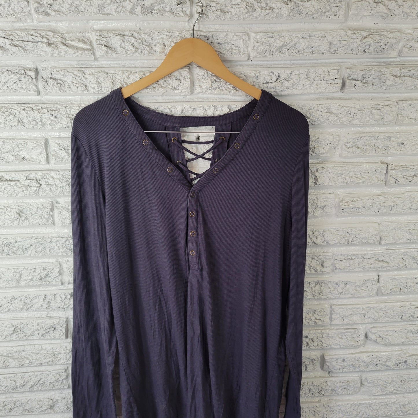 Torrid Super Soft 3X Gray Tunic Lace Up Back Long Sleeve V-Neck Boho GRA38E