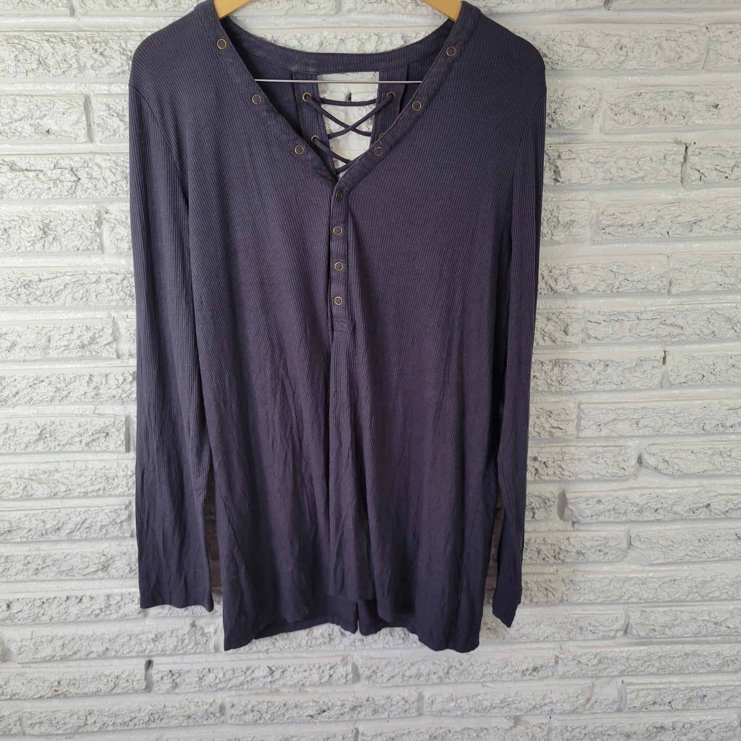 Torrid Super Soft 3X Gray Tunic Lace Up Back Long Sleeve V-Neck Boho GRA38E