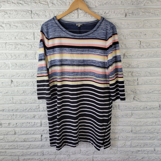 T by Talbots Women's XL Dress Multi Striped 3/4 Sleeve Side Slit STR107E