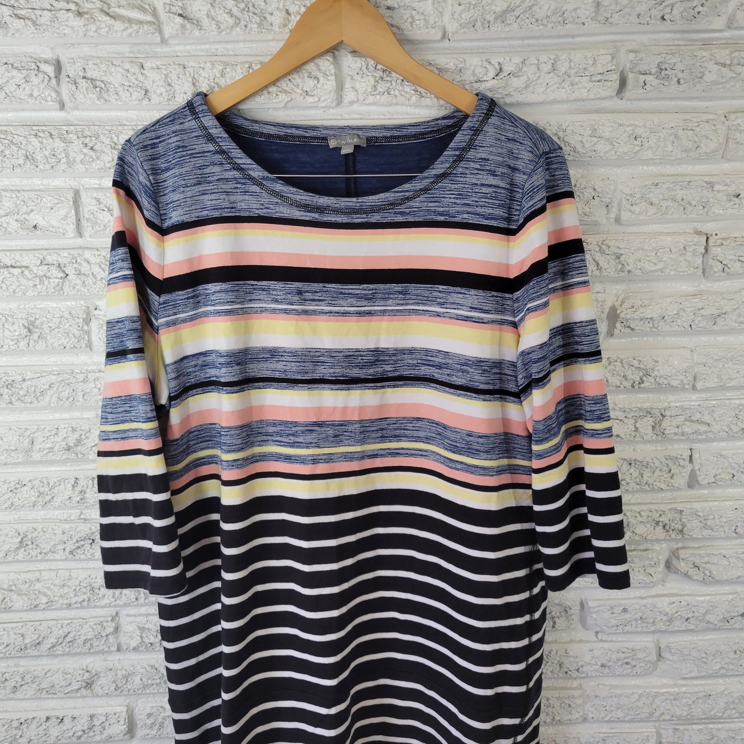 T by Talbots Women's XL Dress Multi Striped 3/4 Sleeve Side Slit STR107E