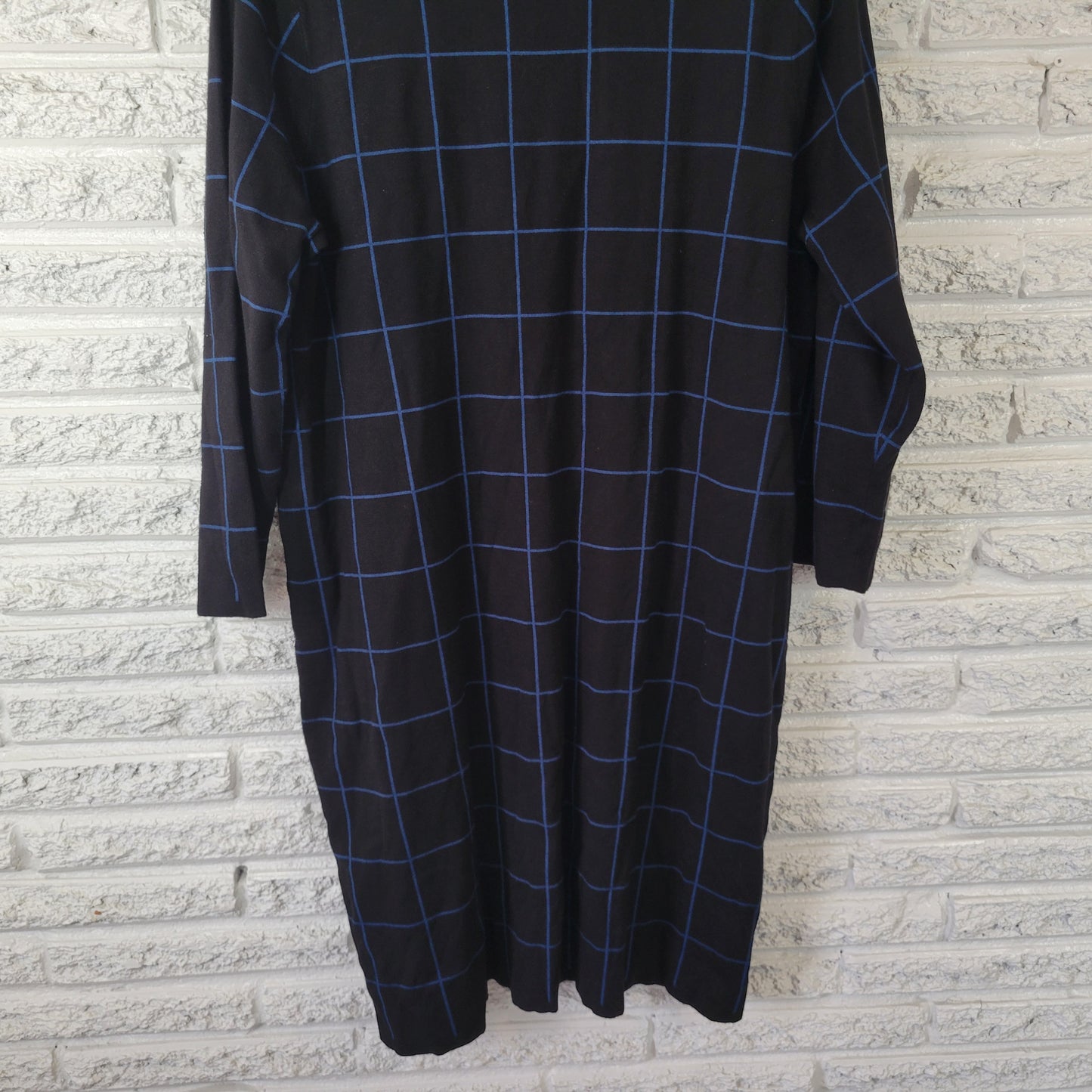 Anne Klein Women's 2X Dress Black Blue Plaid Knit Long Sleeve Plus Size PLA34E