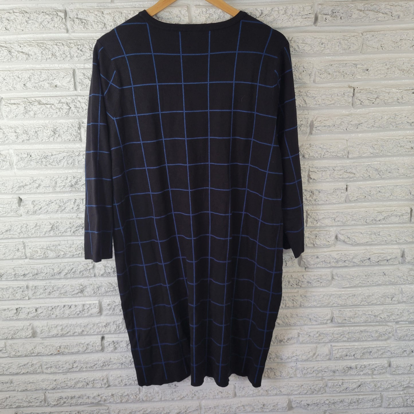 Anne Klein Women's 2X Dress Black Blue Plaid Knit Long Sleeve Plus Size PLA34E