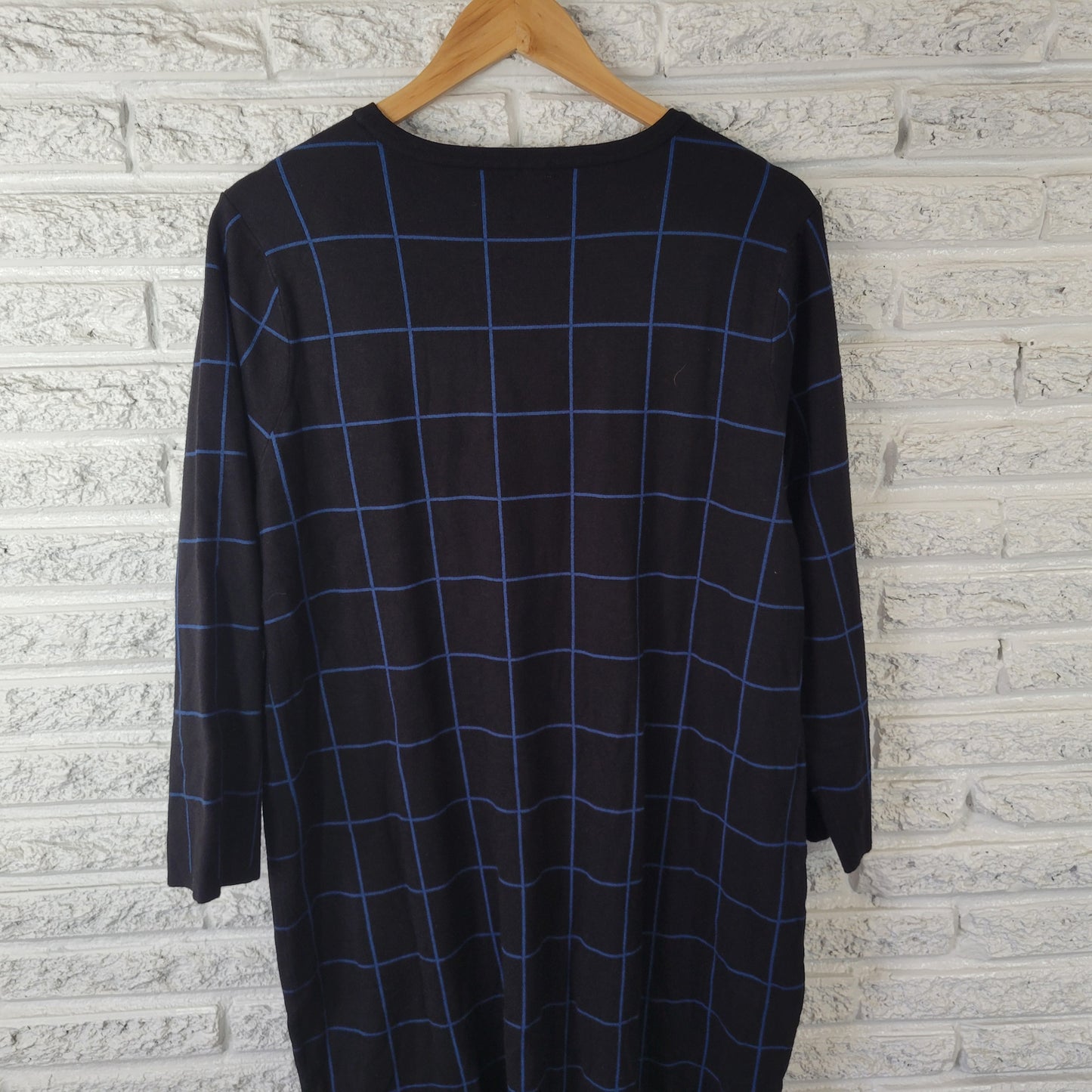 Anne Klein Women's 2X Dress Black Blue Plaid Knit Long Sleeve Plus Size PLA34E