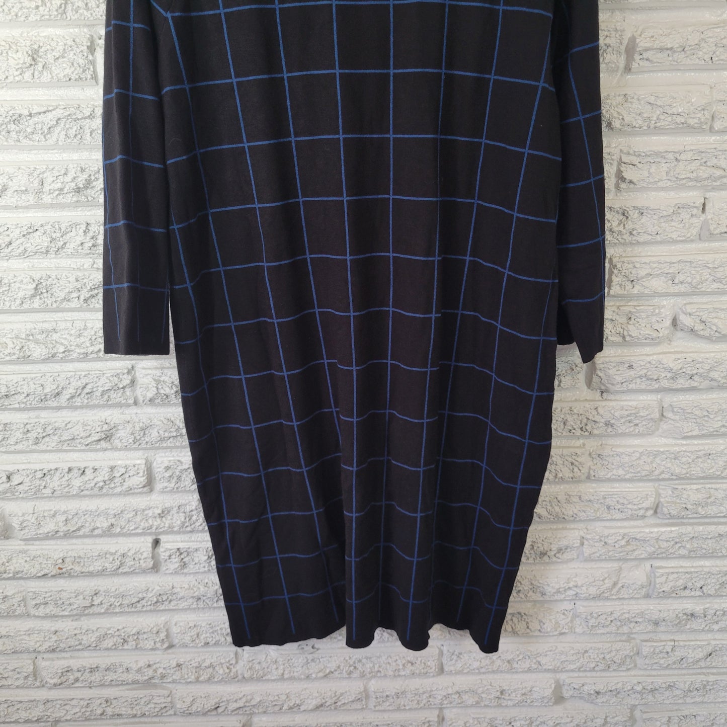 Anne Klein Women's 2X Dress Black Blue Plaid Knit Long Sleeve Plus Size PLA34E