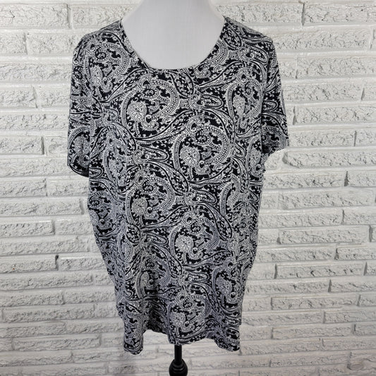 Catherines Women’s 1XWP Tee Black White Paisley Cotton Petite PAI39E