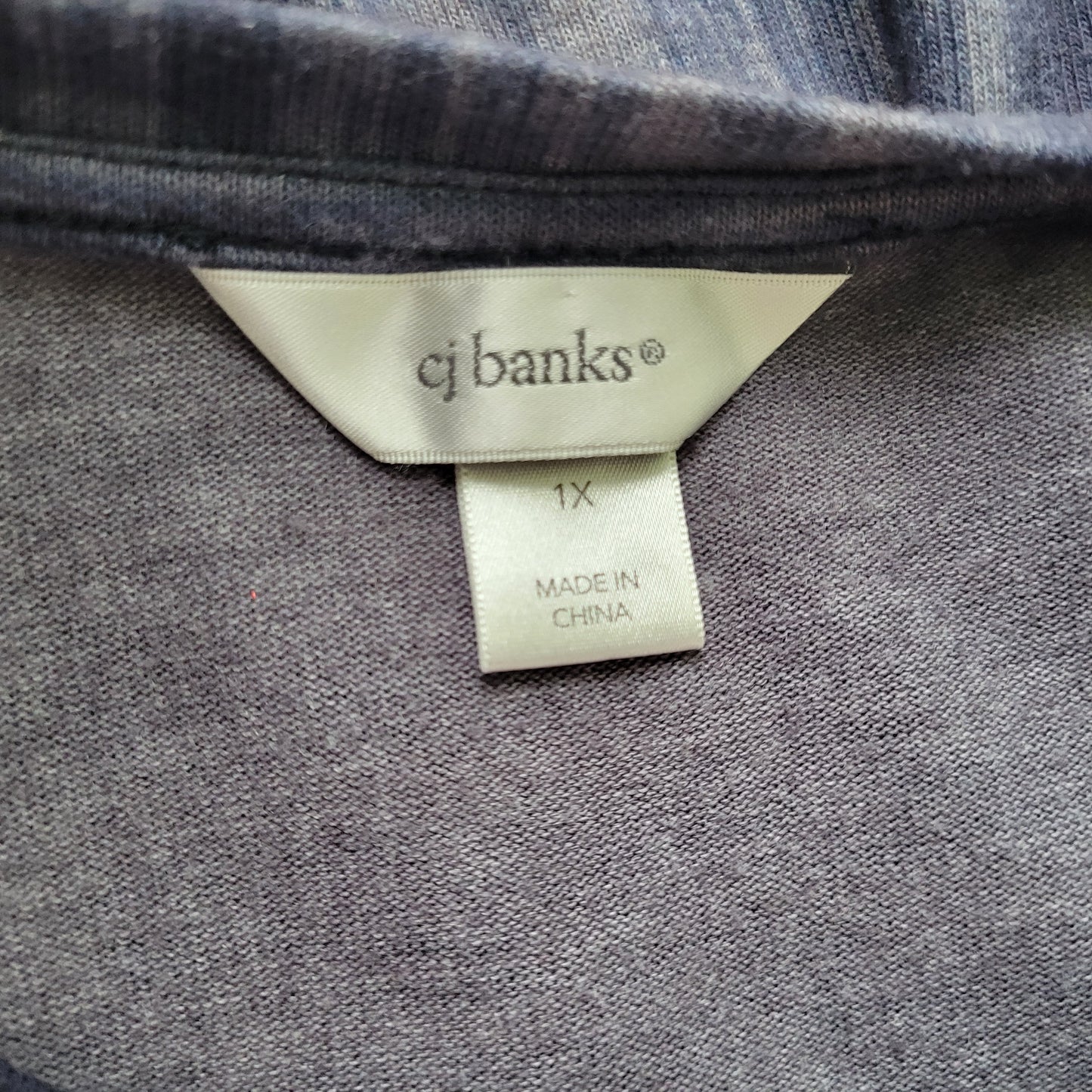CJ Banks Women's 1X Top Blue Gray Striped Knit Long Sleeve Crew Neck STR144E