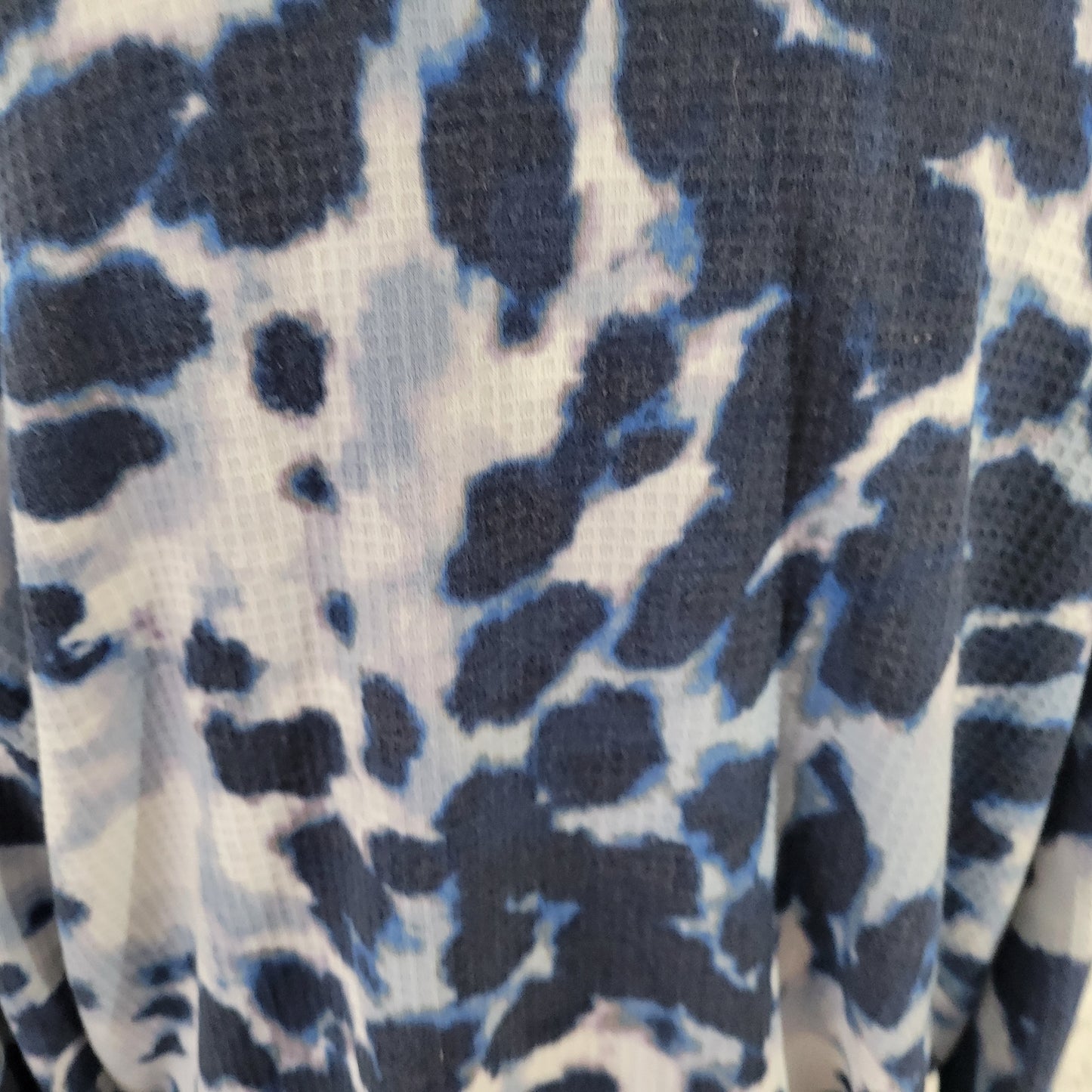Westbound XL Women's Top Blue Watercolor Waffle Knit V-Neck 1/4 Button WAT2E