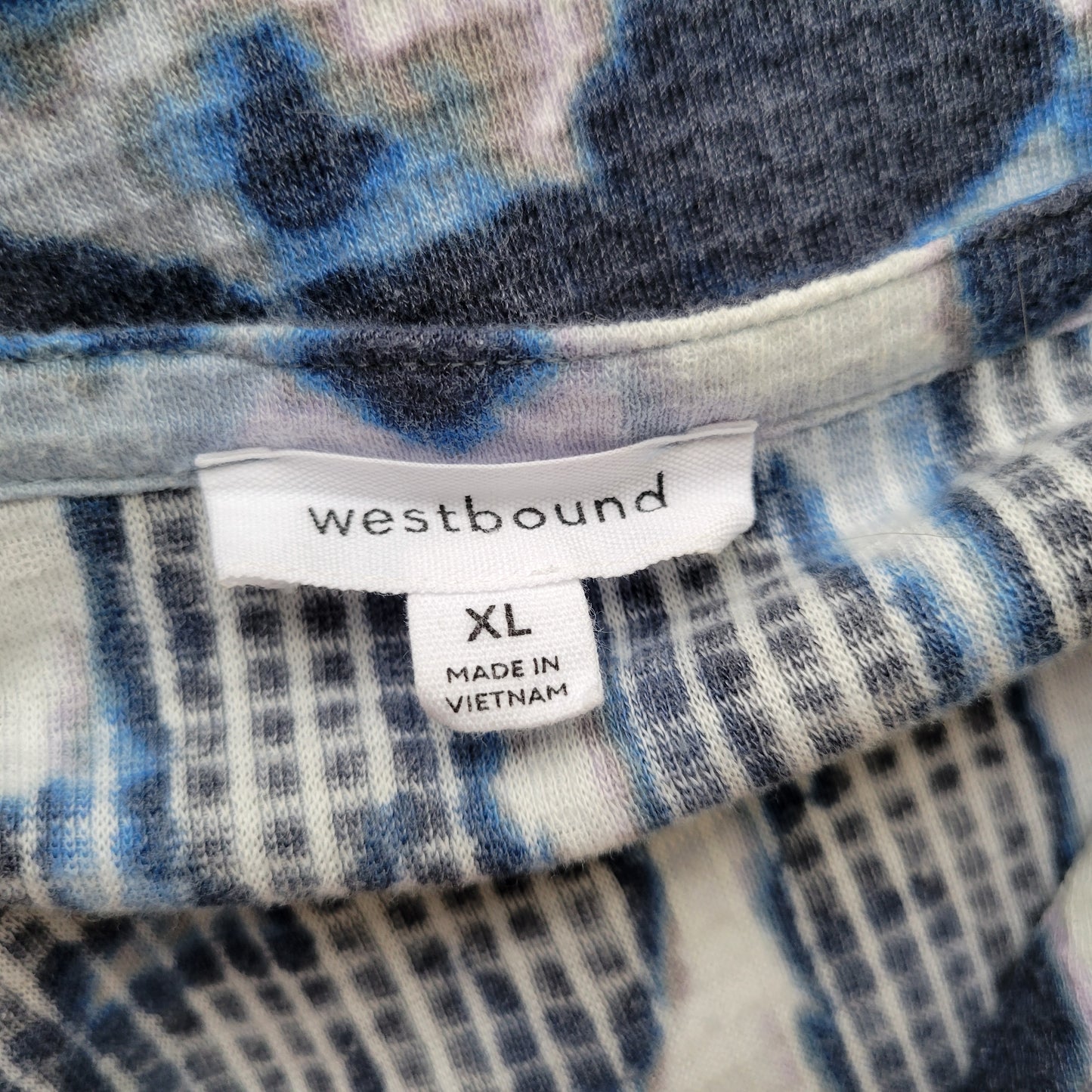 Westbound XL Women's Top Blue Watercolor Waffle Knit V-Neck 1/4 Button WAT2E