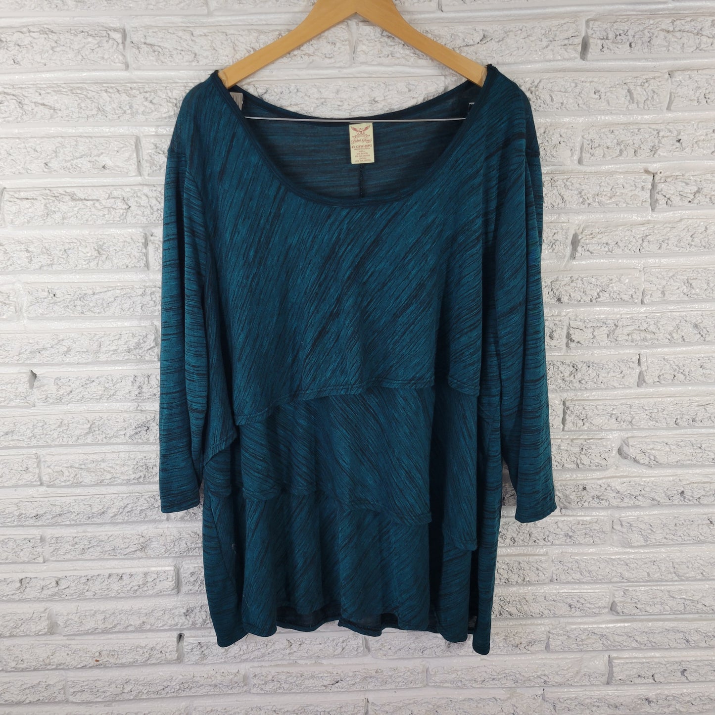 Faded Glory Women’s 4X 26W-28W Tunic Green Tiered 3/4 Sleeve Boat Neck GRE24E