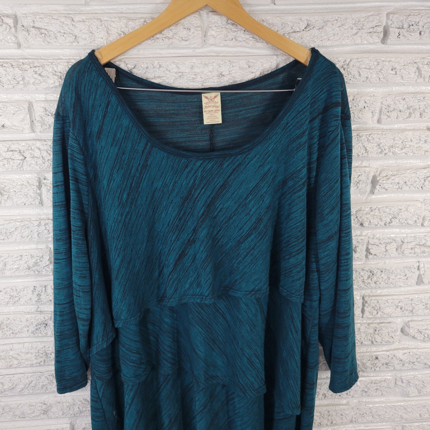 Faded Glory Women’s 4X 26W-28W Tunic Green Tiered 3/4 Sleeve Boat Neck GRE24E