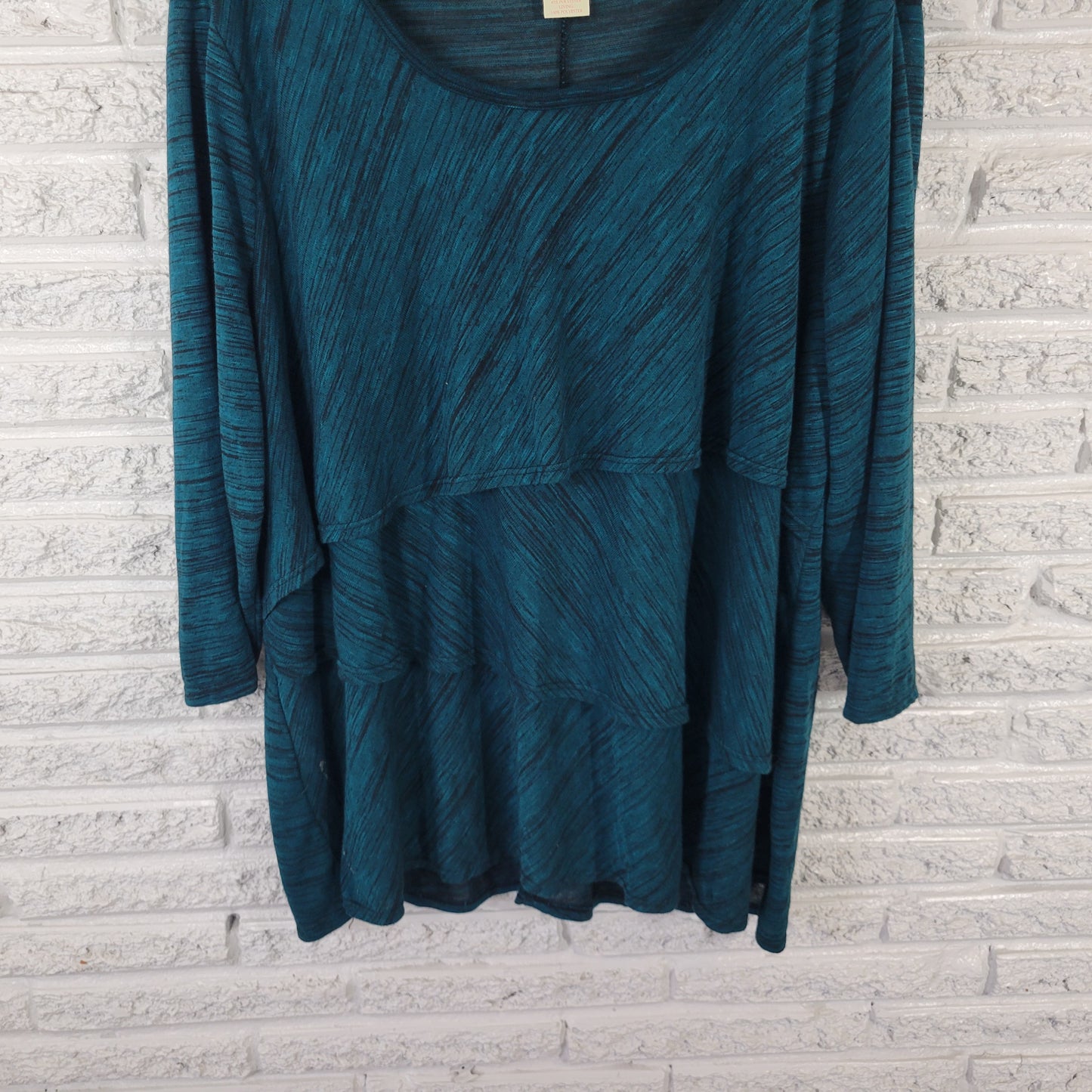 Faded Glory Women’s 4X 26W-28W Tunic Green Tiered 3/4 Sleeve Boat Neck GRE24E
