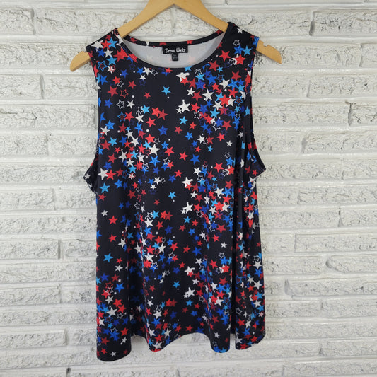 Dress Works Women's XXL Patriotic Tank Top Star Print Multicolor C19E