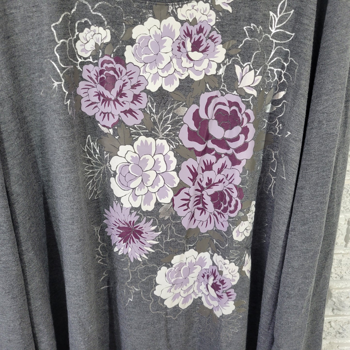 Terra & Sky Women's 4X Sweatshirt Gray Purple Floral Crew Neck Pullover FLO108XE