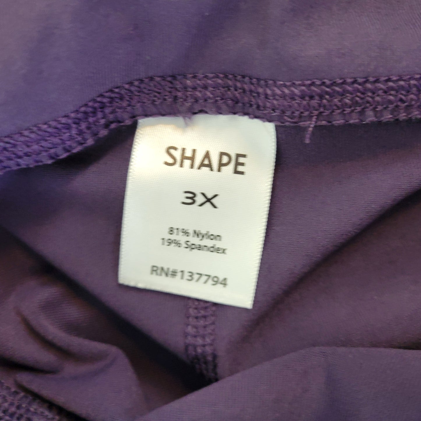 Shape Women’s 3X Leggings Capri Purple Mesh Side Faux Lace-up Stretch PUR48E