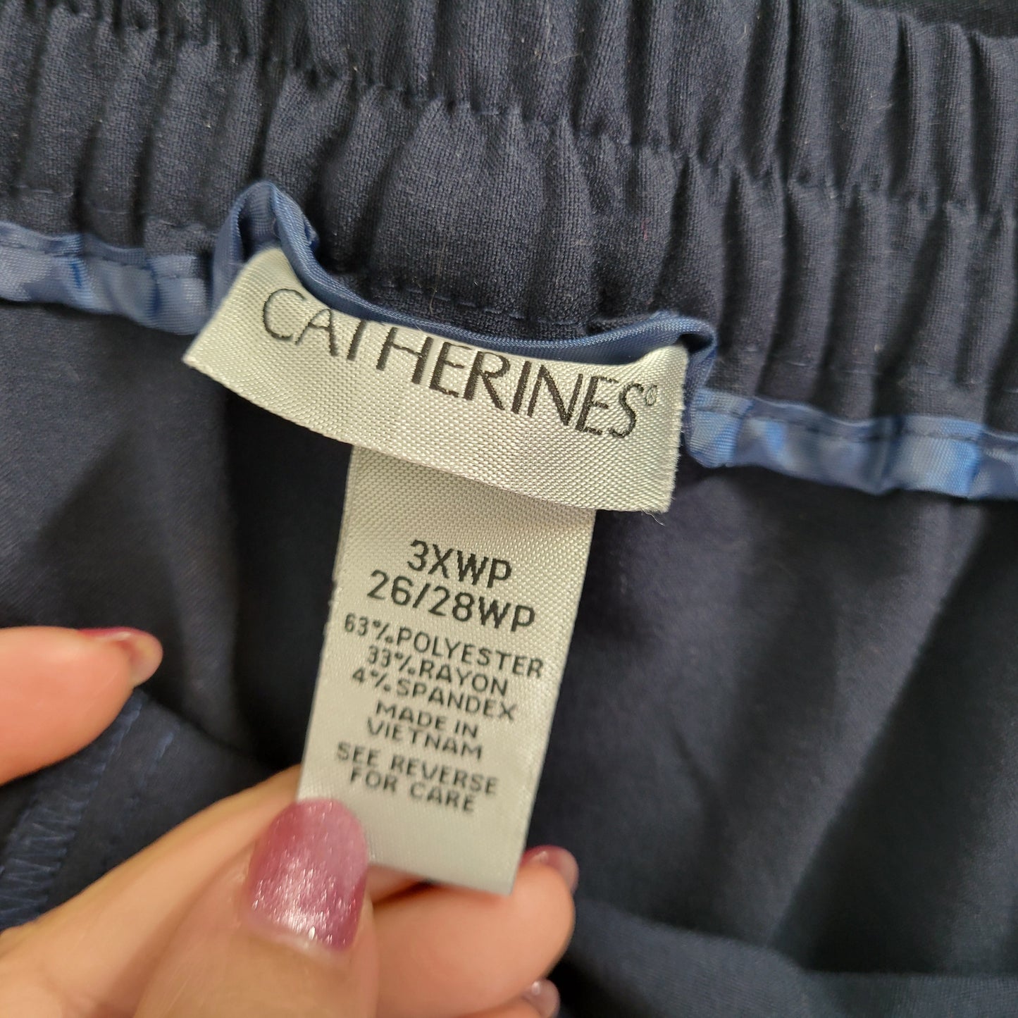 Catherines Women's 3XWP Blue Dress Pants Petite Plus Elastic Waist BLU255E