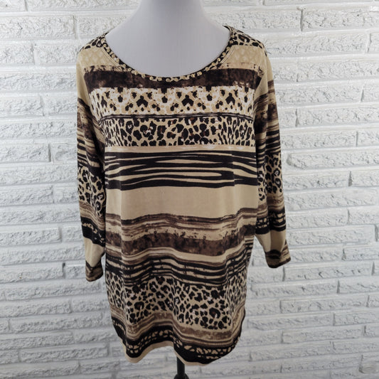 Allison Daley Women’s Plus Size XL Top Brown Animal Print Studded ANI48E