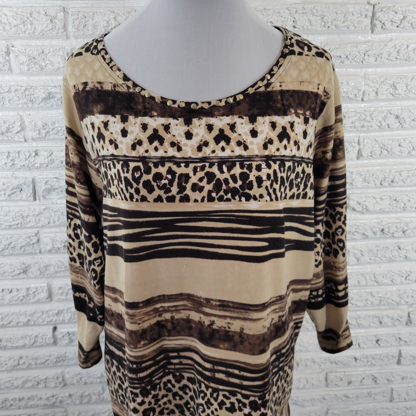 Allison Daley Women’s Plus Size XL Top Brown Animal Print Studded ANI48E