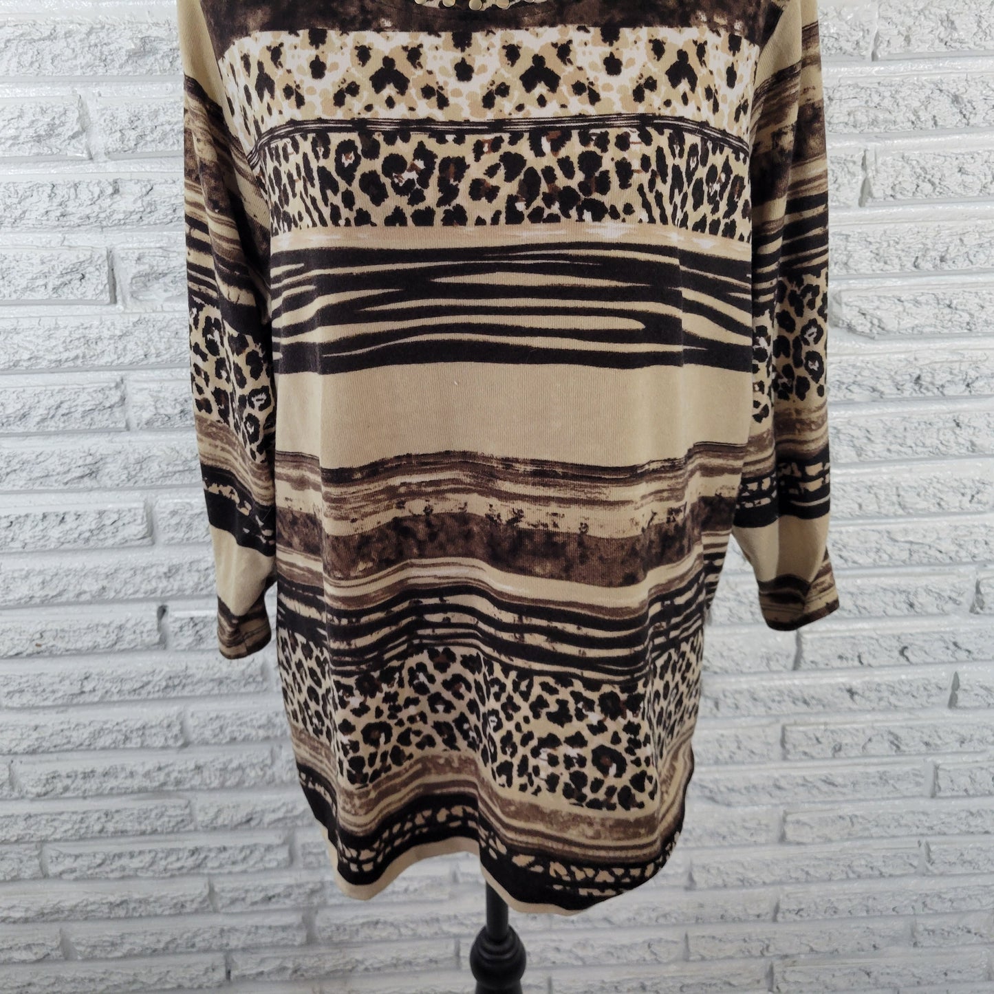Allison Daley Women’s Plus Size XL Top Brown Animal Print Studded ANI48E