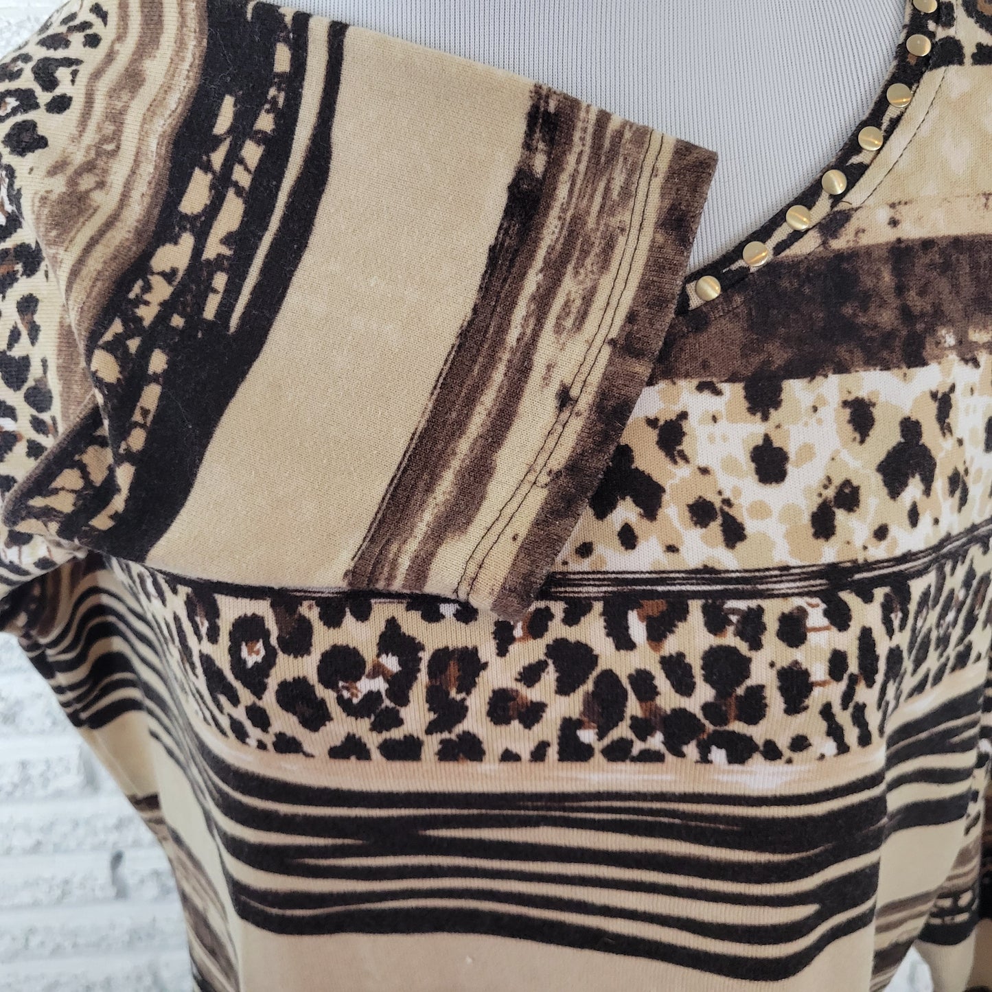 Allison Daley Women’s Plus Size XL Top Brown Animal Print Studded ANI48E