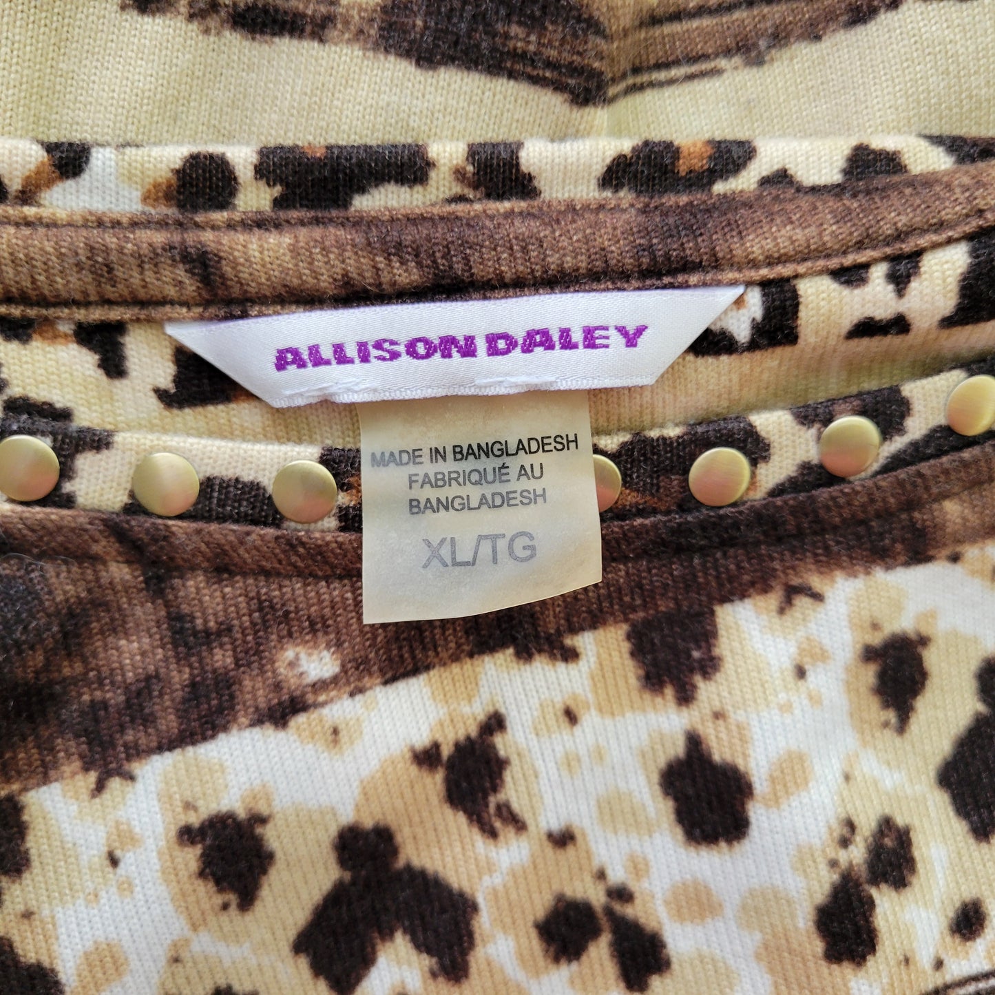Allison Daley Women’s Plus Size XL Top Brown Animal Print Studded ANI48E