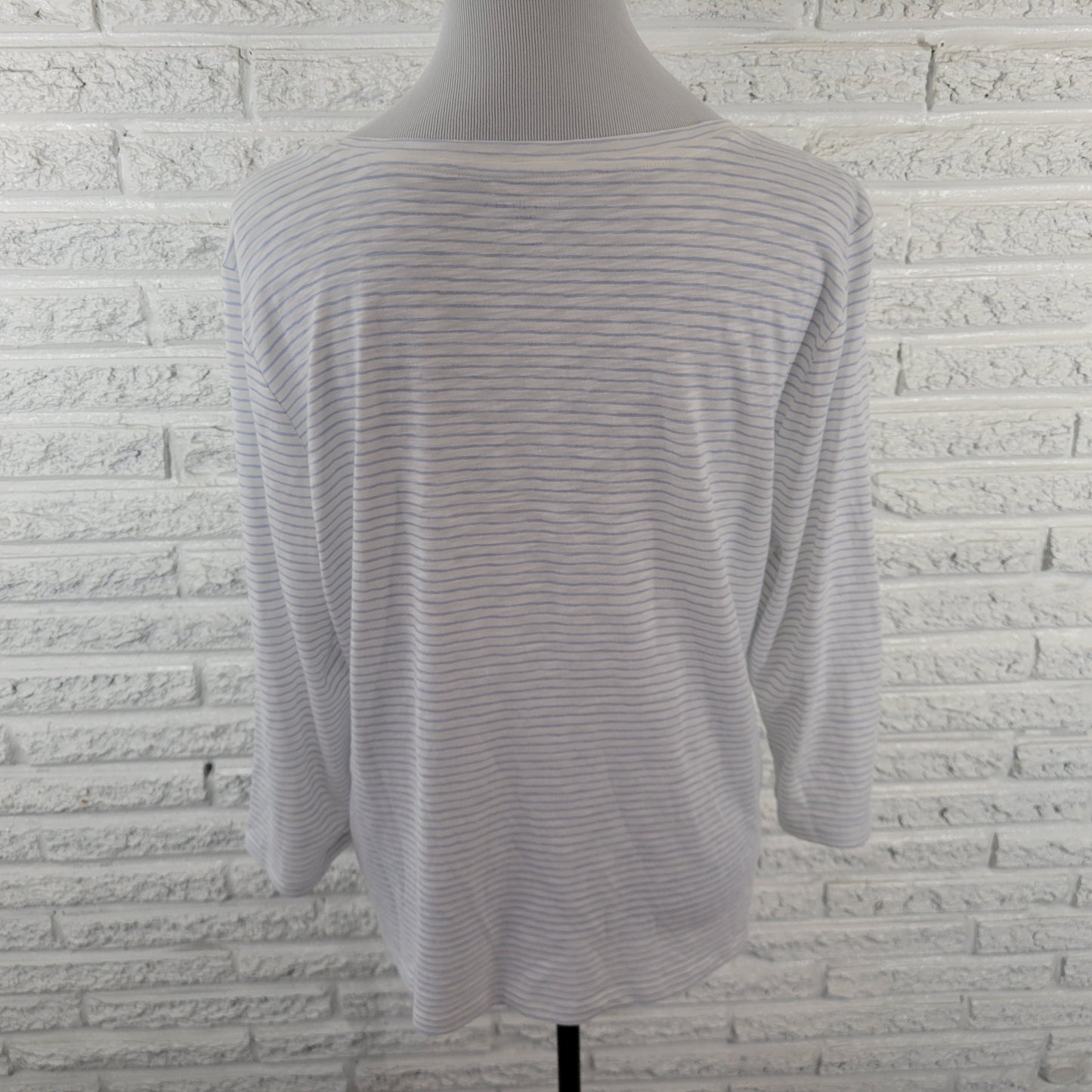 Talbots Women’s XLP Petite Tee Blue White Stripe 3/4 Sleeve Butterflies C23E