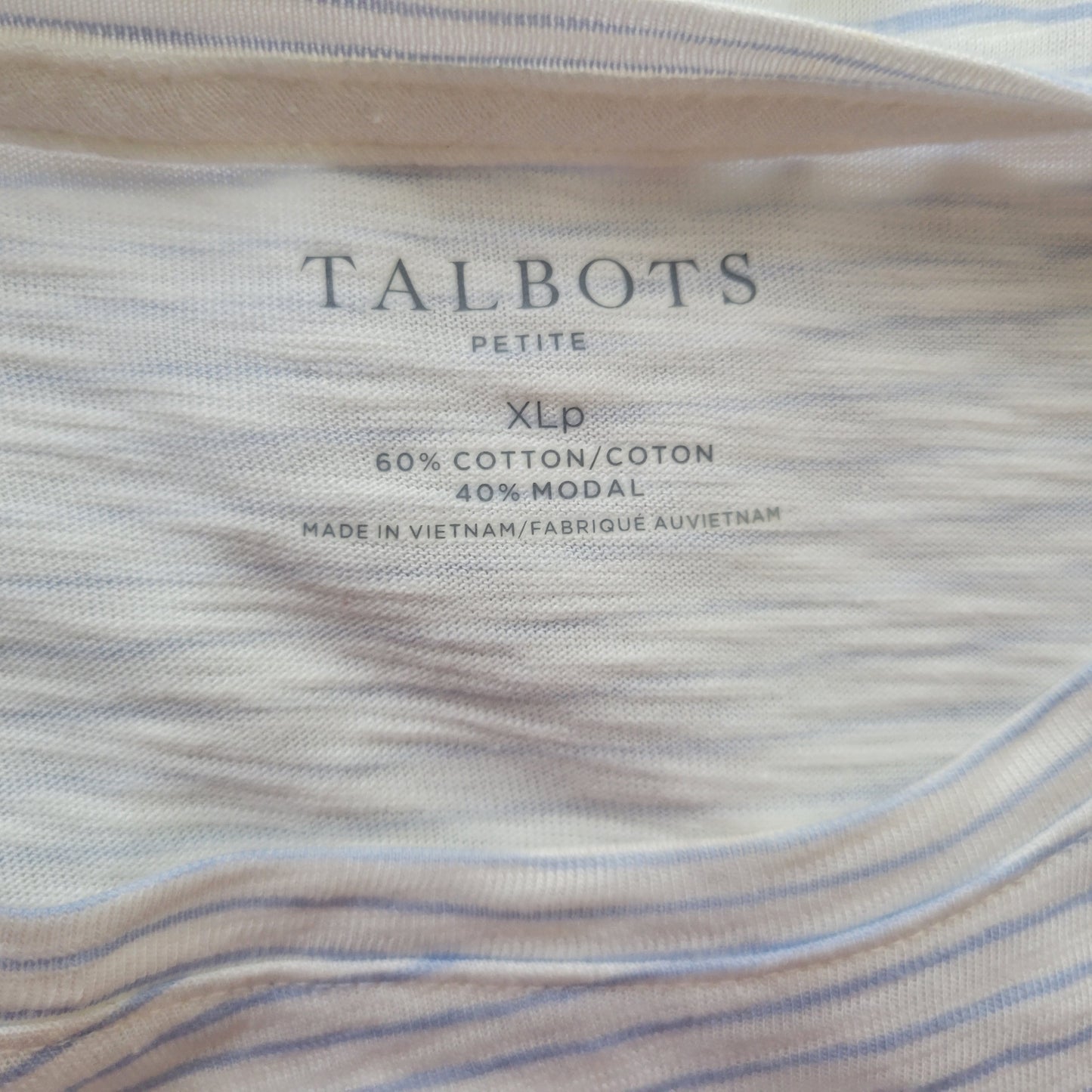 Talbots Women’s XLP Petite Tee Blue White Stripe 3/4 Sleeve Butterflies C23E