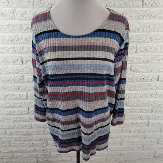 Alfred Dunner Women's XL Sweater Multicolor Striped 3/4 Sleeve Knit STR121XE