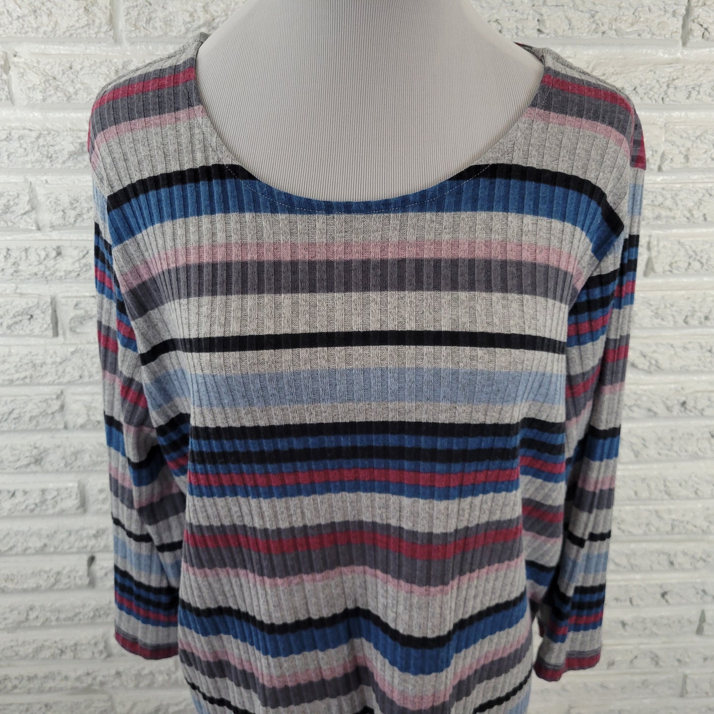 Alfred Dunner Women's XL Sweater Multicolor Striped 3/4 Sleeve Knit STR121XE