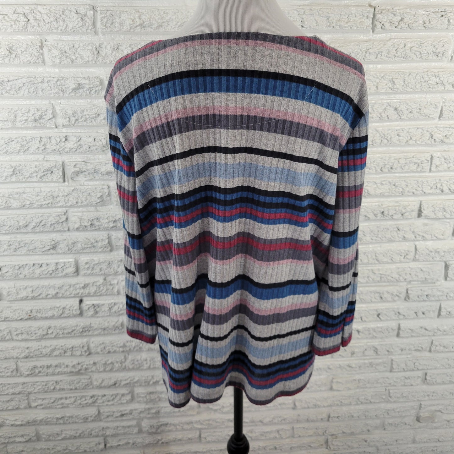 Alfred Dunner Women's XL Sweater Multicolor Striped 3/4 Sleeve Knit STR121XE