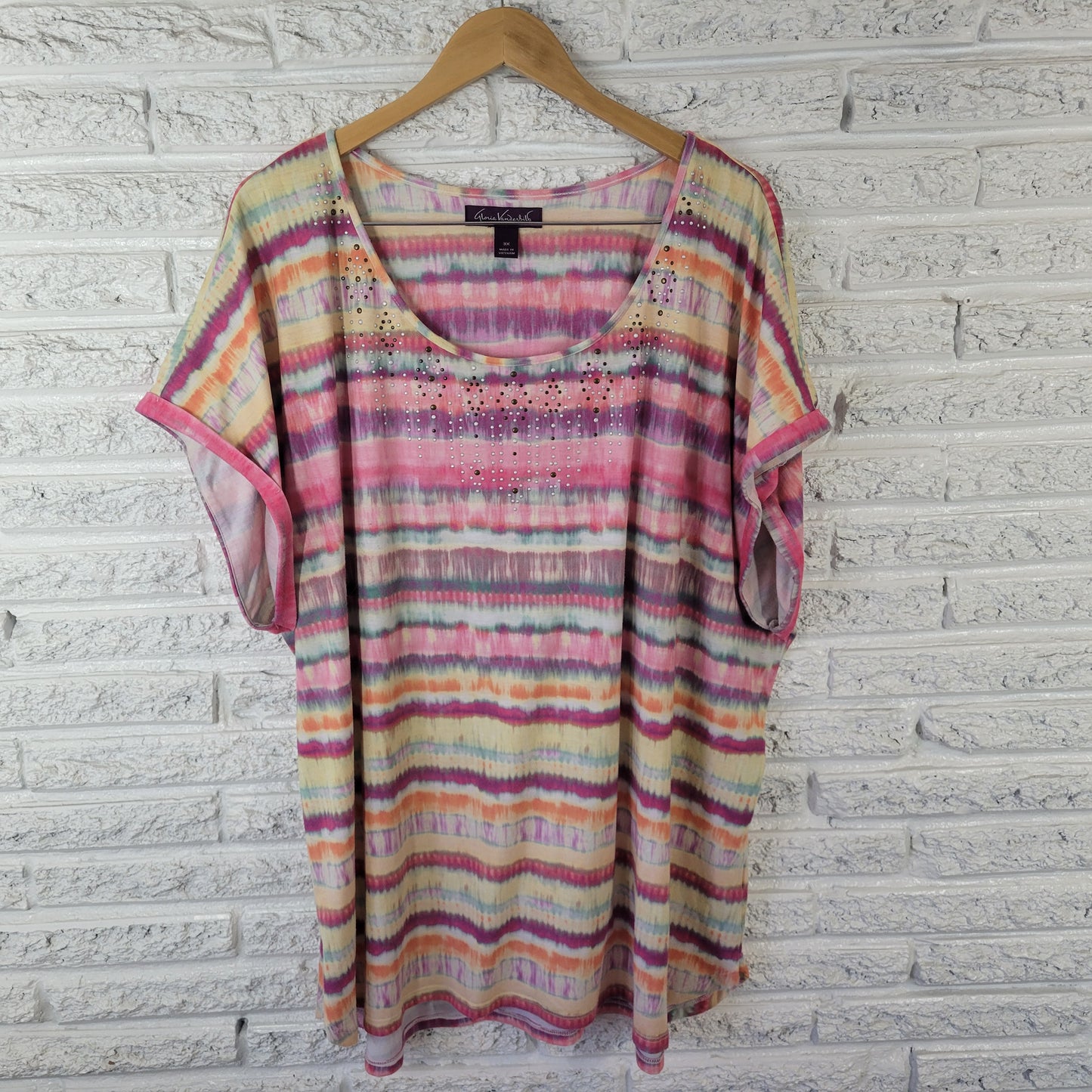 Gloria Vanderbilt Women's 3X Tunic Tee Short Sleeve Watercolor Studded WAT72XE