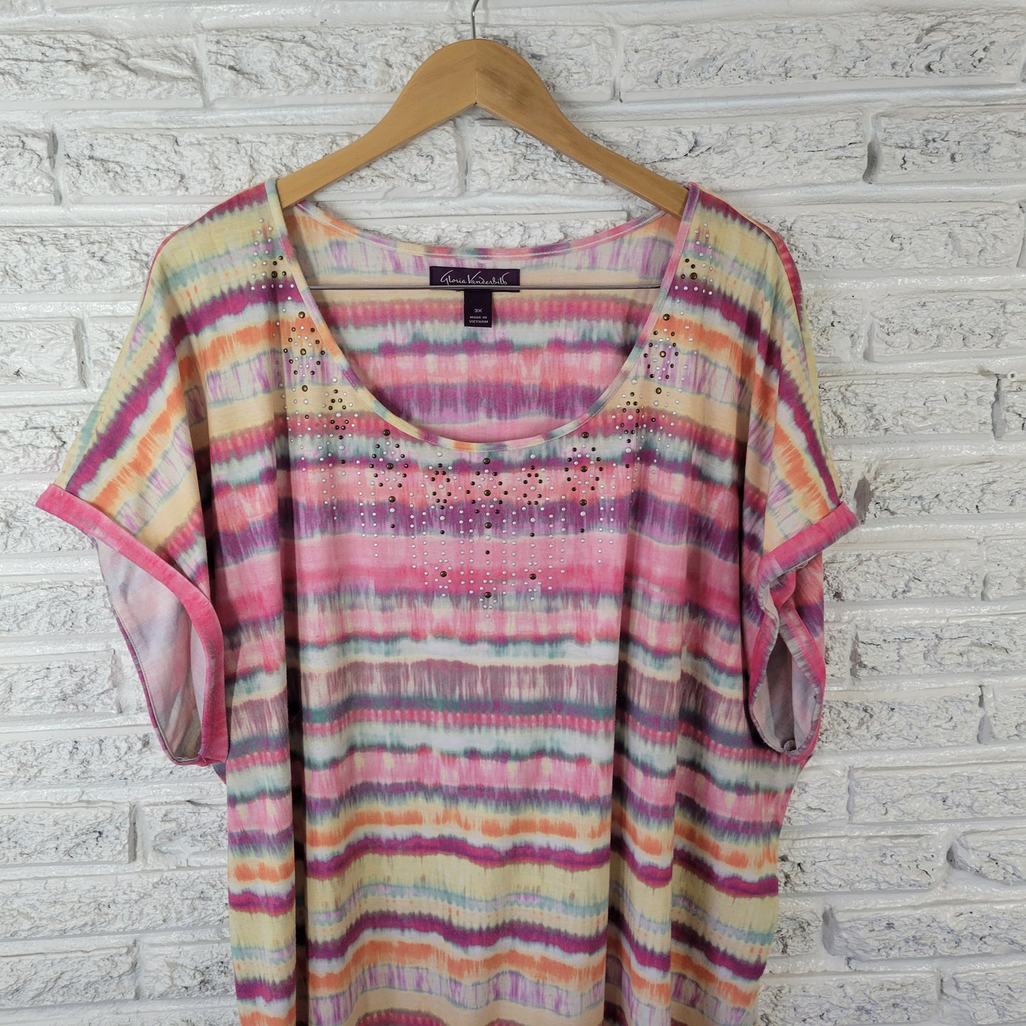 Gloria Vanderbilt Women's 3X Tunic Tee Short Sleeve Watercolor Studded WAT72XE
