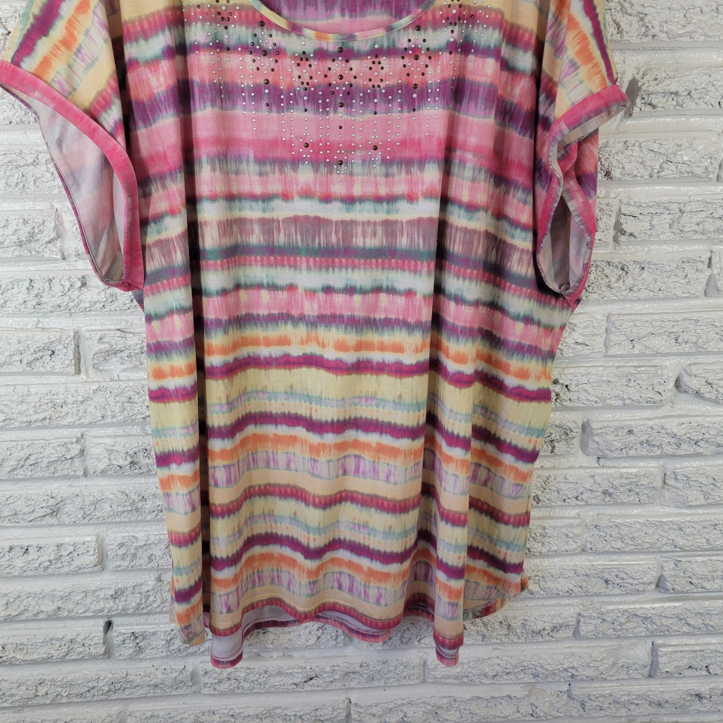 Gloria Vanderbilt Women's 3X Tunic Tee Short Sleeve Watercolor Studded WAT72XE