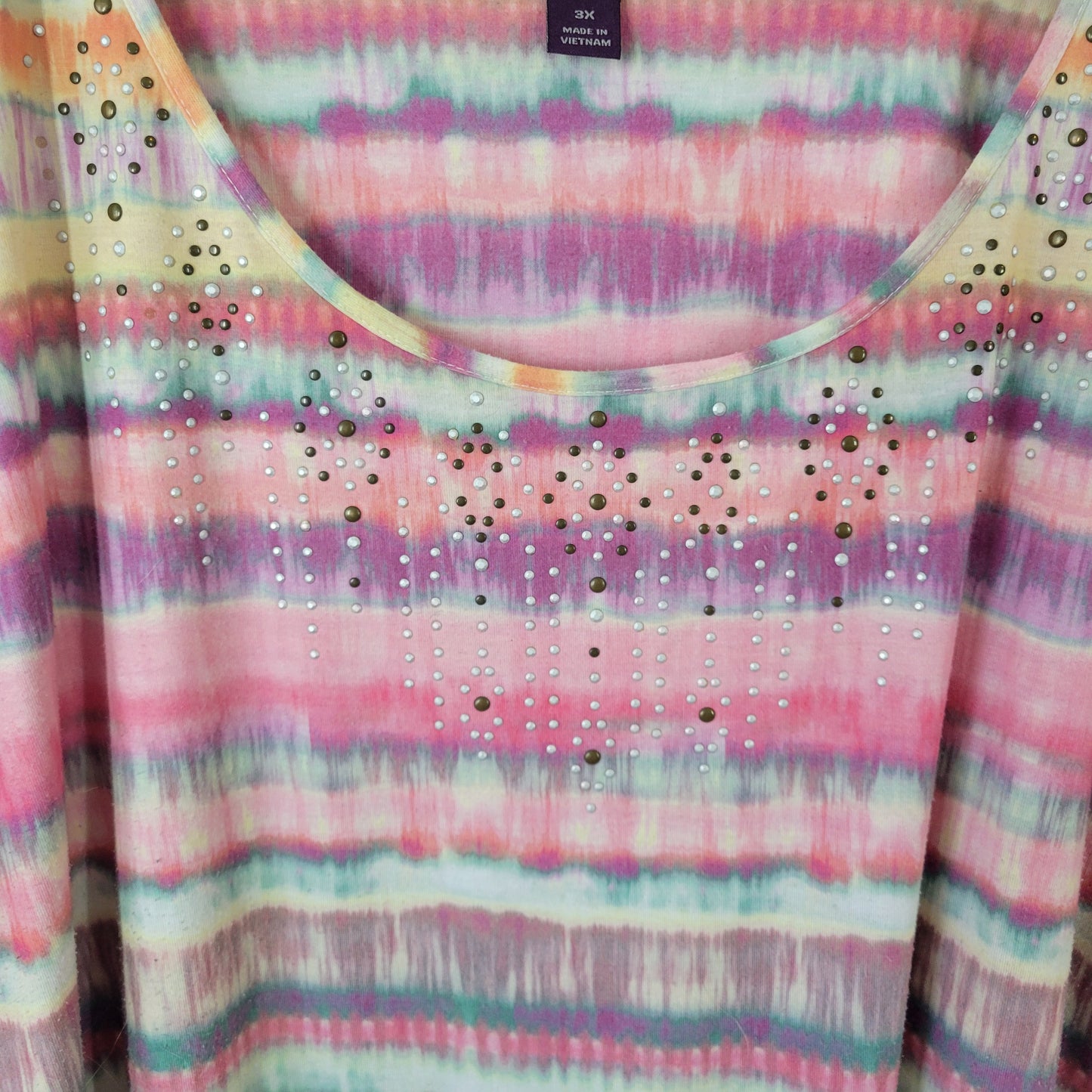 Gloria Vanderbilt Women's 3X Tunic Tee Short Sleeve Watercolor Studded WAT72XE